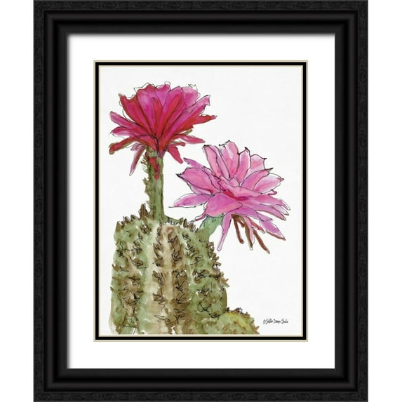 Stellar Design Studio 12x14 Black Ornate Wood Framed with Double Matting Museum Art Print Titled - Cactus Flower 2