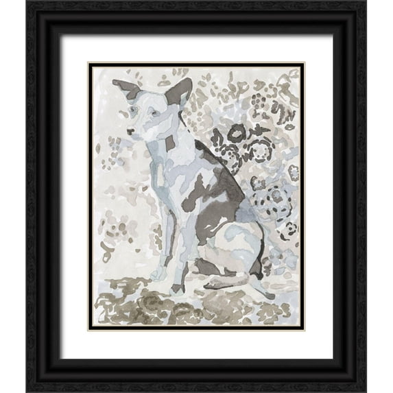 Stellar Design Studio 12x14 Black Ornate Wood Framed with Double Matting Museum Art Print Titled - Dog Study IV
