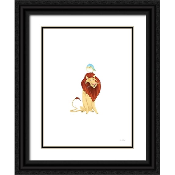Stellar Design Studio 12x14 Black Ornate Wood Framed with Double Matting Museum Art Print Titled - Safari Lion and Bird