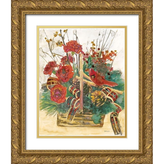 Stellar Design Studio 12x14 Gold Ornate Wood Framed with Double Matting Museum Art Print Titled - Christmas Basket
