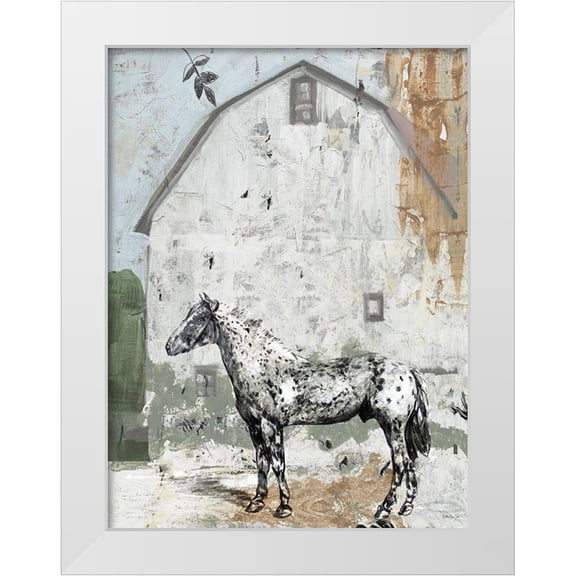 Stellar Design Studio 12x14 White Modern Wood Framed Museum Art Print Titled - Barn with Horse