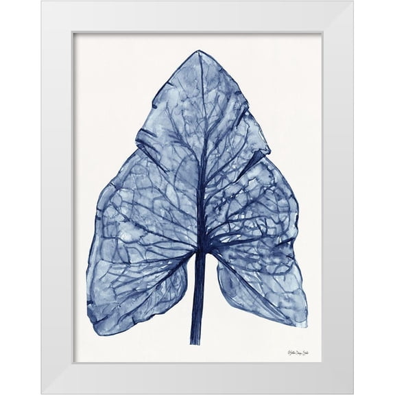 Stellar Design Studio 12x14 White Modern Wood Framed Museum Art Print Titled - Indigo Leaf