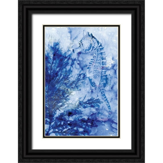Stellar Design Studio 13x18 Black Ornate Wood Framed with Double Matting Museum Art Print Titled - Ocean Blue Seahorse
