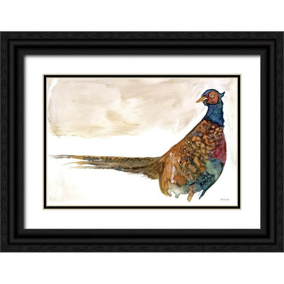 Stellar Design Studio 14x11 Black Ornate Wood Framed with Double Matting Museum Art Print Titled - Pheasant 1