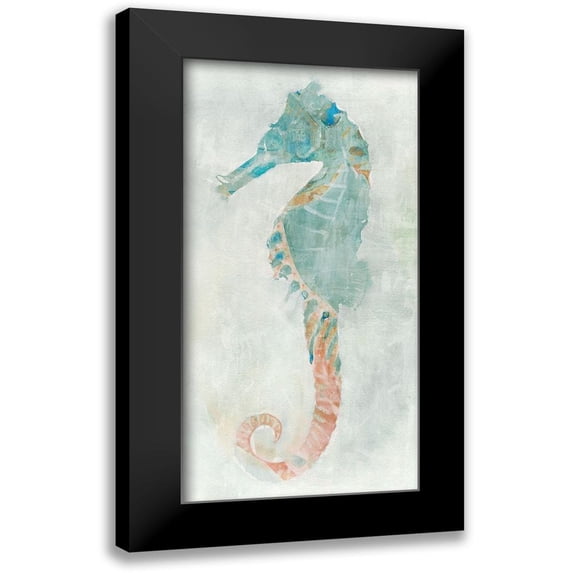 Stellar Design Studio 14x24 Black Modern Framed Museum Art Print Titled - Blue Seahorse I