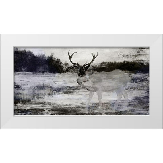 Stellar Design Studio 14x9 White Modern Wood Framed Museum Art Print Titled - Bull in Forest 2