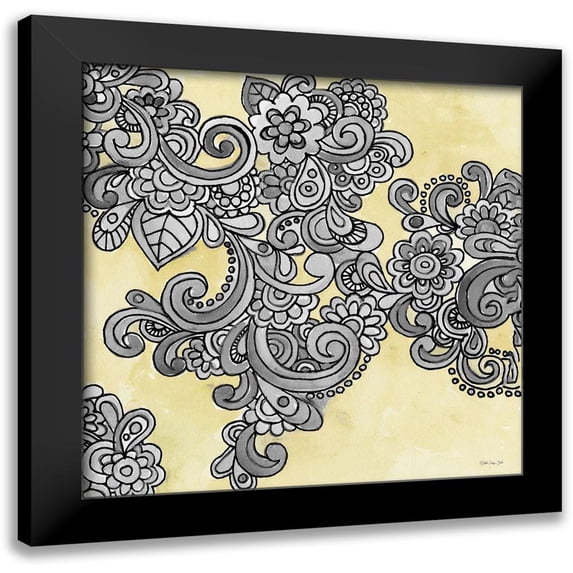 Stellar Design Studio 15x15 Black Modern Framed Museum Art Print Titled - Yellow--Gray Pattern 1
