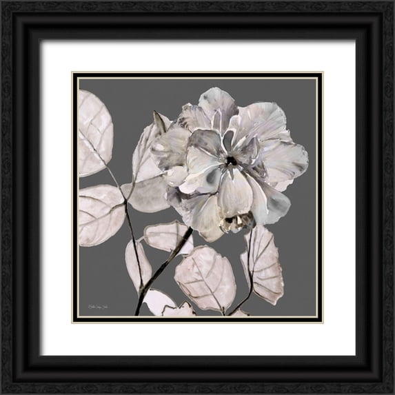 Stellar Design Studio 15x15 Black Ornate Wood Framed with Double Matting Museum Art Print Titled - Floral in Gray 1