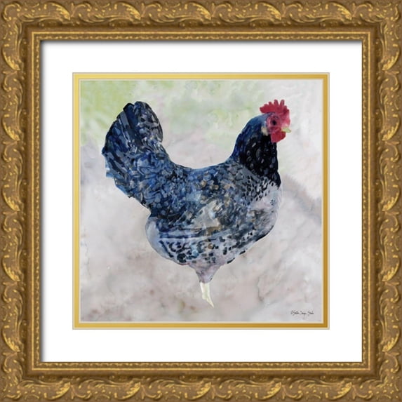 Stellar Design Studio 15x15 Gold Ornate Wood Framed with Double Matting Museum Art Print Titled - Rooster 1