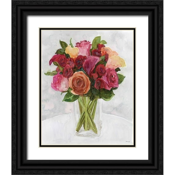 Stellar Design Studio 15x18 Black Ornate Wood Framed with Double Matting Museum Art Print Titled - Vase with Flowers II