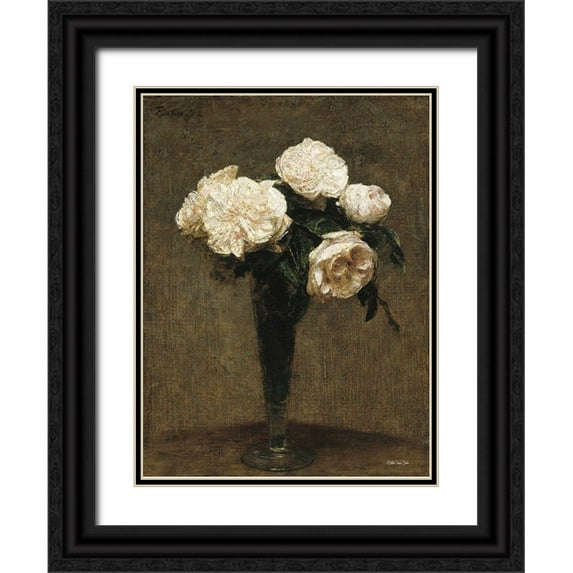 Stellar Design Studio 15x18 Black Ornate Wood Framed with Double Matting Museum Art Print Titled - Vintage Floral Vase