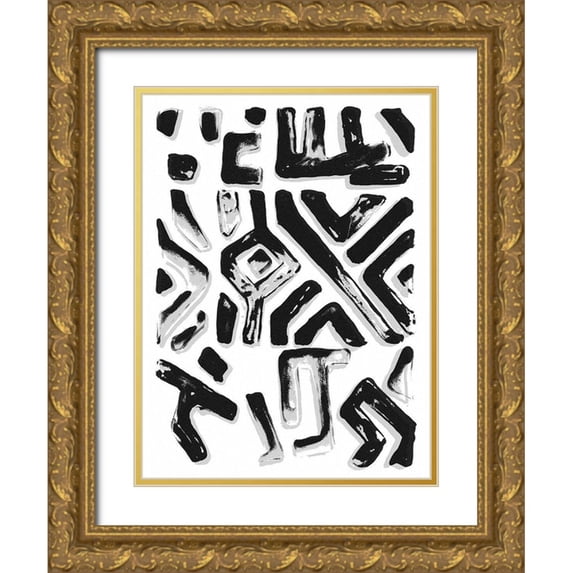 Stellar Design Studio 15x18 Gold Ornate Wood Framed with Double Matting Museum Art Print Titled - African Textile Woodcut II