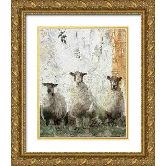 Stellar Design Studio 15x18 Gold Ornate Wood Framed with Double Matting Museum Art Print Titled - Three Sheep
