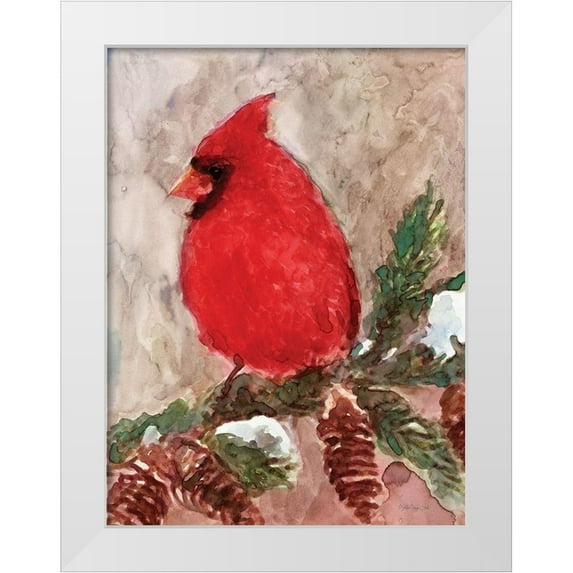 Stellar Design Studio 15x18 White Modern Wood Framed Museum Art Print Titled - Winter Cardinal