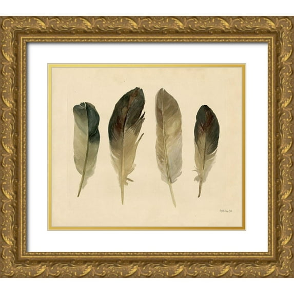 Stellar Design Studio 17x15 Gold Ornate Wood Framed with Double Matting Museum Art Print Titled - Four Feathers