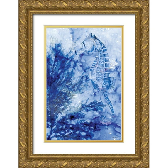 Stellar Design Studio 17x24 Gold Ornate Wood Framed with Double Matting Museum Art Print Titled - Ocean Blue Seahorse