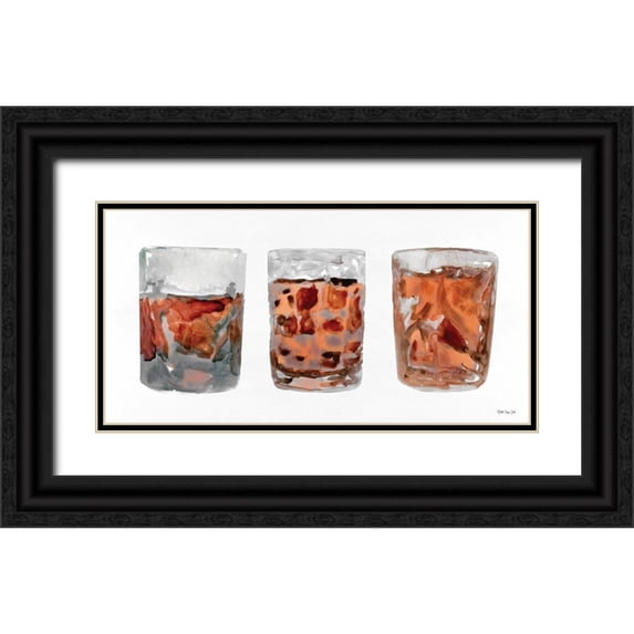 Stellar Design Studio 18x11 Black Ornate Wood Framed with Double Matting Museum Art Print Titled - Bourbon Glasses 2