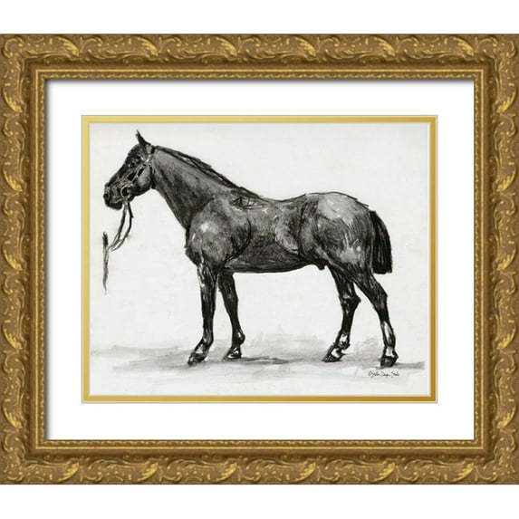 Stellar Design Studio 18x15 Gold Ornate Wood Framed with Double Matting Museum Art Print Titled - Horse Study 4