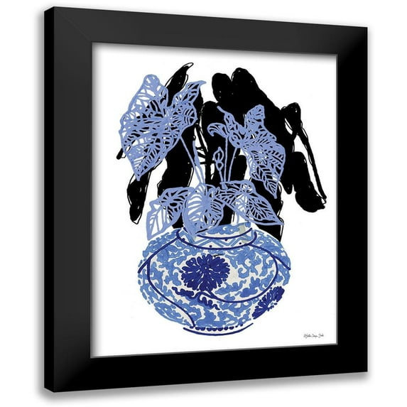 Stellar Design Studio 19x24 Black Modern Framed Museum Art Print Titled - Tropical Plant in Blue