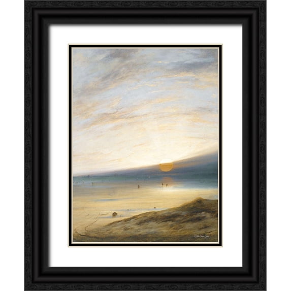 Stellar Design Studio 19x24 Black Ornate Wood Framed with Double Matting Museum Art Print Titled - Sunset on the Beach at Sark