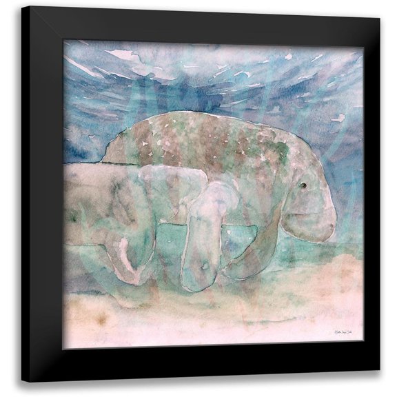 Stellar Design Studio 20x20 Black Modern Framed Museum Art Print Titled - Mother Manatee and Calf