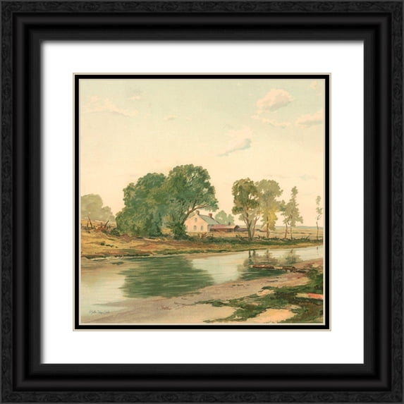 Stellar Design Studio 20x20 Black Ornate Wood Framed with Double Matting Museum Art Print Titled - Country Pond 3