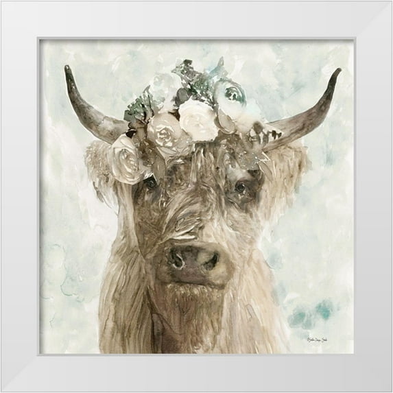 Stellar Design Studio 20x20 White Modern Wood Framed Museum Art Print Titled - Cow and Crown II