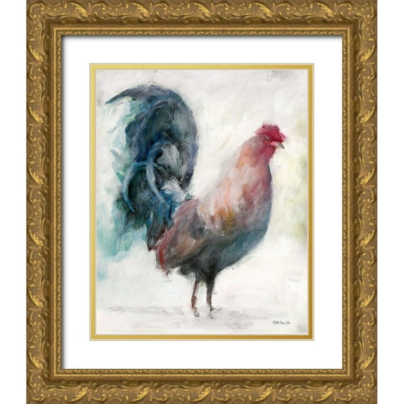 Stellar Design Studio 20x24 Gold Ornate Wood Framed with Double Matting Museum Art Print Titled - Transitional Rooster I