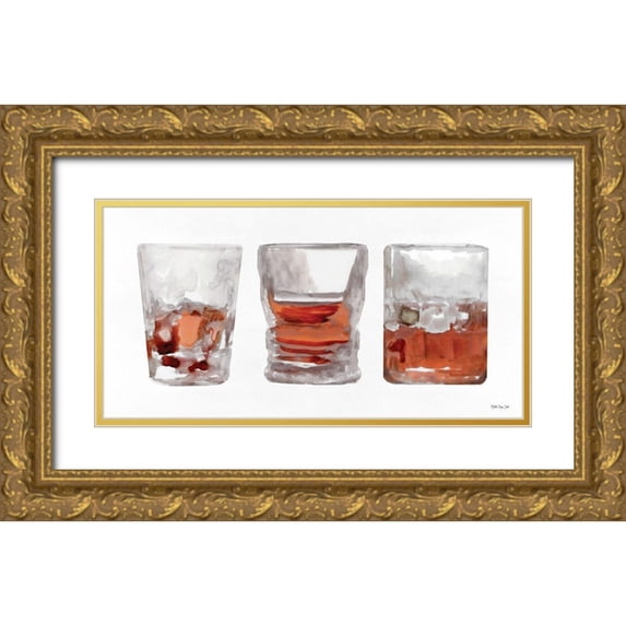 Stellar Design Studio 24x14 Gold Ornate Wood Framed with Double Matting Museum Art Print Titled - Bourbon Glasses 1