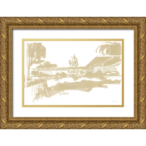 Stellar Design Studio 24x17 Gold Ornate Wood Framed with Double Matting Museum Art Print Titled - Home Study