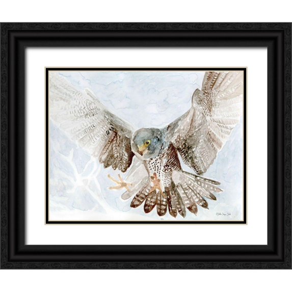 Stellar Design Studio 24x19 Black Ornate Wood Framed with Double Matting Museum Art Print Titled - Falcon