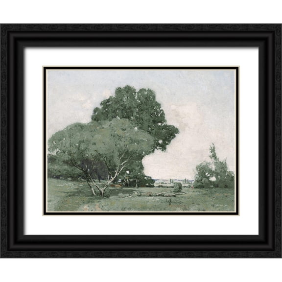 Stellar Design Studio 24x19 Black Ornate Wood Framed with Double Matting Museum Art Print Titled - Green Trees
