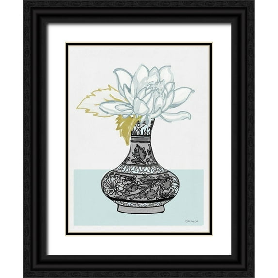 Stellar Design Studio 25x32 Black Ornate Wood Framed with Double Matting Museum Art Print Titled - Flower Vase with Pattern I