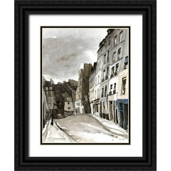 Stellar Design Studio 25x32 Black Ornate Wood Framed with Double Matting Museum Art Print Titled - Paris Street 1