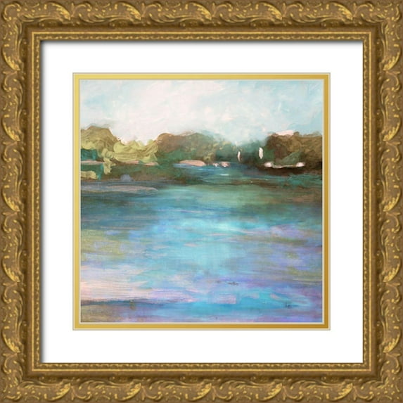 Stellar Design Studio 26x26 Gold Ornate Wood Framed with Double Matting Museum Art Print Titled - Mid Day Pond II