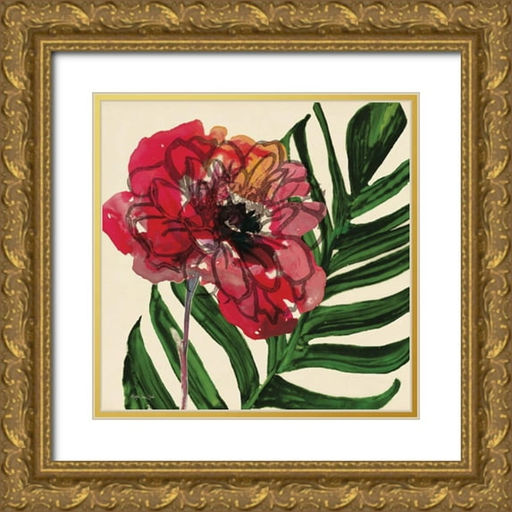 Stellar Design Studio 26x26 Gold Ornate Wood Framed with Double Matting Museum Art Print Titled - Tropical Floral 1