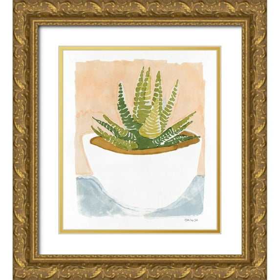 Stellar Design Studio 26x30 Gold Ornate Wood Framed with Double Matting Museum Art Print Titled - Cacti Bowl