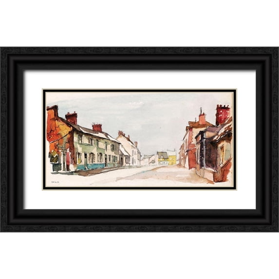 Stellar Design Studio 32x18 Black Ornate Wood Framed with Double Matting Museum Art Print Titled - Street Walk