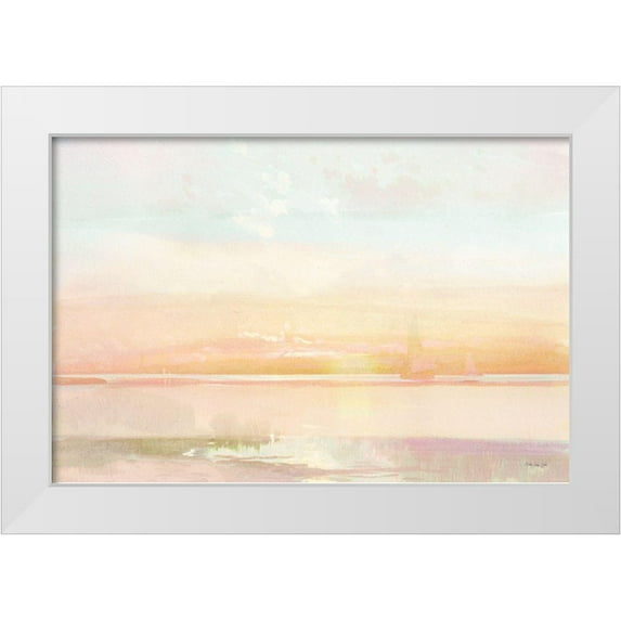 Stellar Design Studio 32x23 White Modern Wood Framed Museum Art Print Titled - Peaceful Shore 1