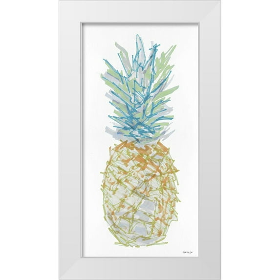 Stellar Design Studio 9x14 White Modern Wood Framed Museum Art Print Titled - Sketchy Pineapple 1