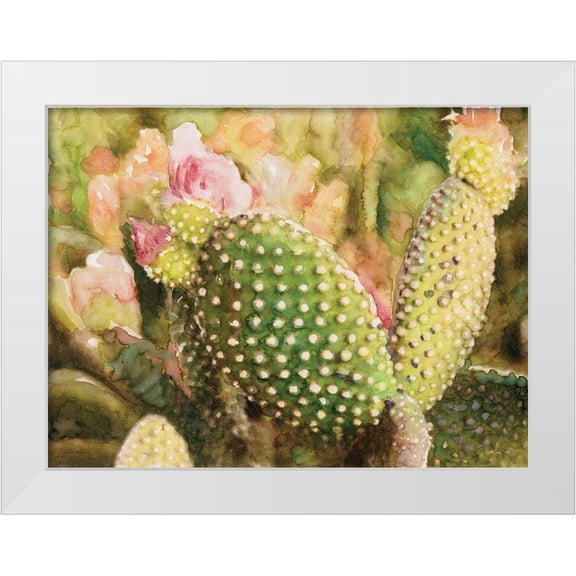 Stellar Designs Studio 14x12 White Modern Wood Framed Museum Art Print Titled - Cactus Flowers