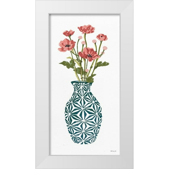 Stellar Designs Studio 18x32 White Modern Wood Framed Museum Art Print Titled - Tile Vase with Bouquet I