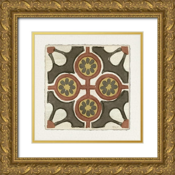 Stellar Designs Studio 20x20 Gold Ornate Wood Framed with Double Matting Museum Art Print Titled - Moroccan Tile Pattern II