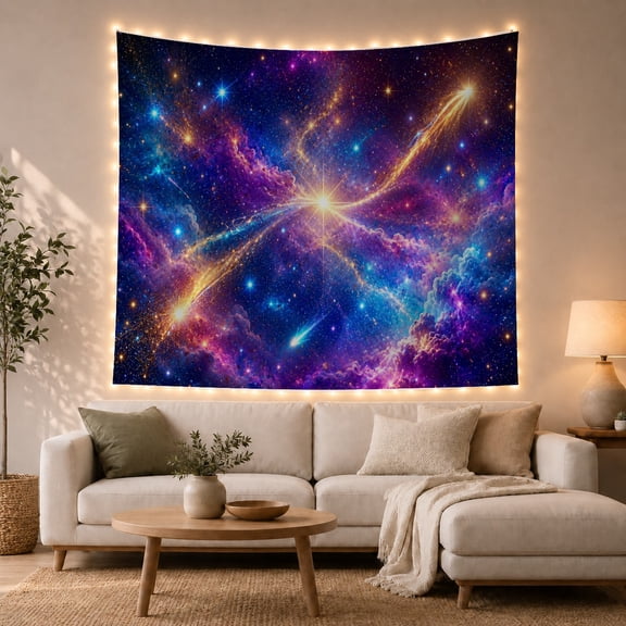 Stellar Explosion Among Purple Nebula Clouds, Dramatic Illustration for Space Lovers, Cosmic Energy Art, Housewarming Gift, Tapestry Wall Hanging for Gaming Room and Dorm