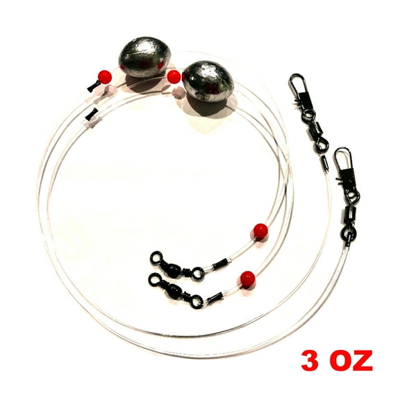 Stellar Fishing Egg Sinker 3 Ounce Rigs (4 Pack) Ready Rigs with Sinker Fishing Swivel and Snap Connector and Egg Weight, Mono 100lb Fishing Line for Trout, Flounder, Redfish, Drum and Bottom Fish