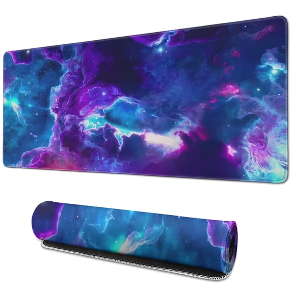 Stellar Gaming Experience with Large Dazzling Galaxy Mouse Pad – Non-Slip Rubber Base, Stitched Edges Keyboard Mat & Desk Pad, 31.5x11.8in