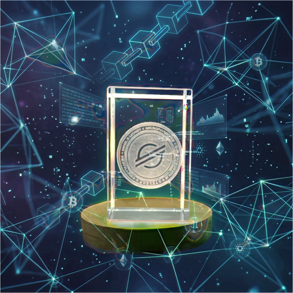 Stellar Lumens Trophy Award - Engraved Crystal Art with LED Base Light