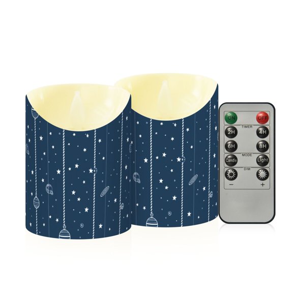 Stellar Patterns on Strings Flameless Candles 2 PCS with Remote Realistic Moving Flame LED Tapered Pillar Set for Home Decor