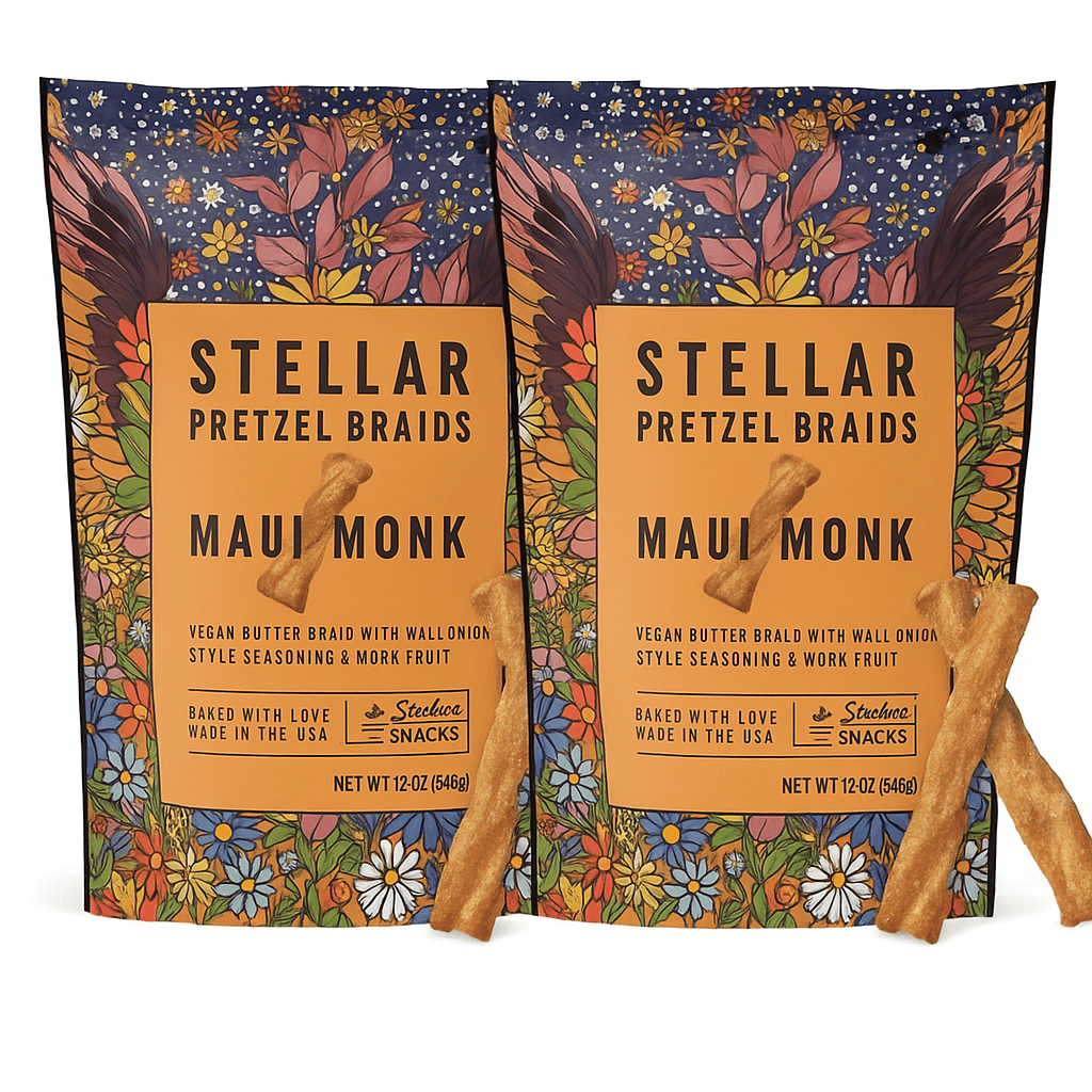 Stellar Snacks Maui Monk Pretzel Braids, 12 OZ Large Bag - Vegan, Kosher, Non-GMO Rods, Twists, Sticks 2 PACK