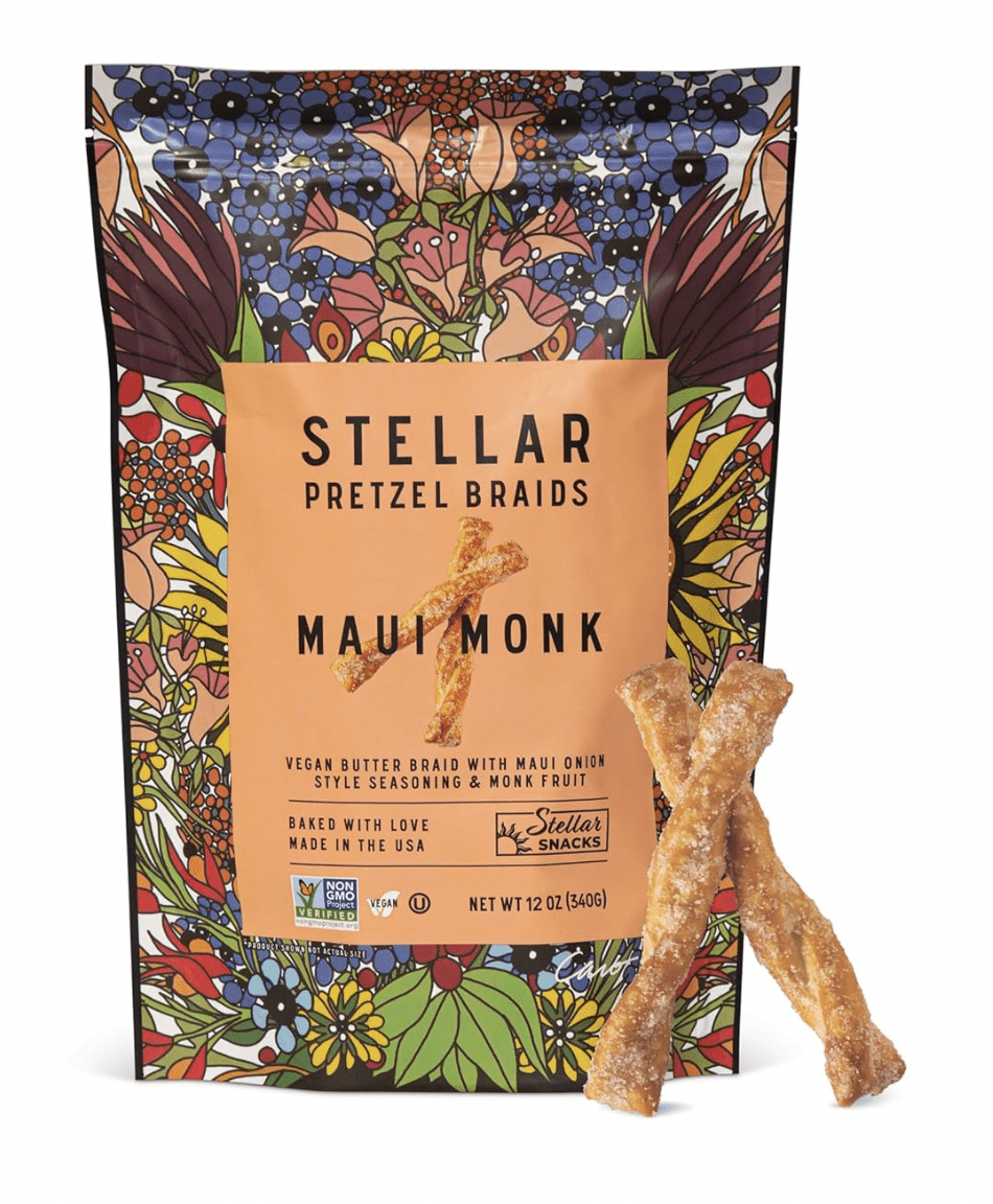 Stellar Snacks Maui Monk Pretzel Braids, 12 OZ Large Bag - Vegan, Kosher, Non-GMO Rods, Twists, Sticks